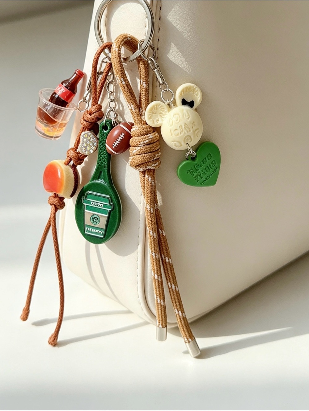 Starbucks Coffee Cake Tennis Racket Bag Charm Keyring & coke miniature Tassel